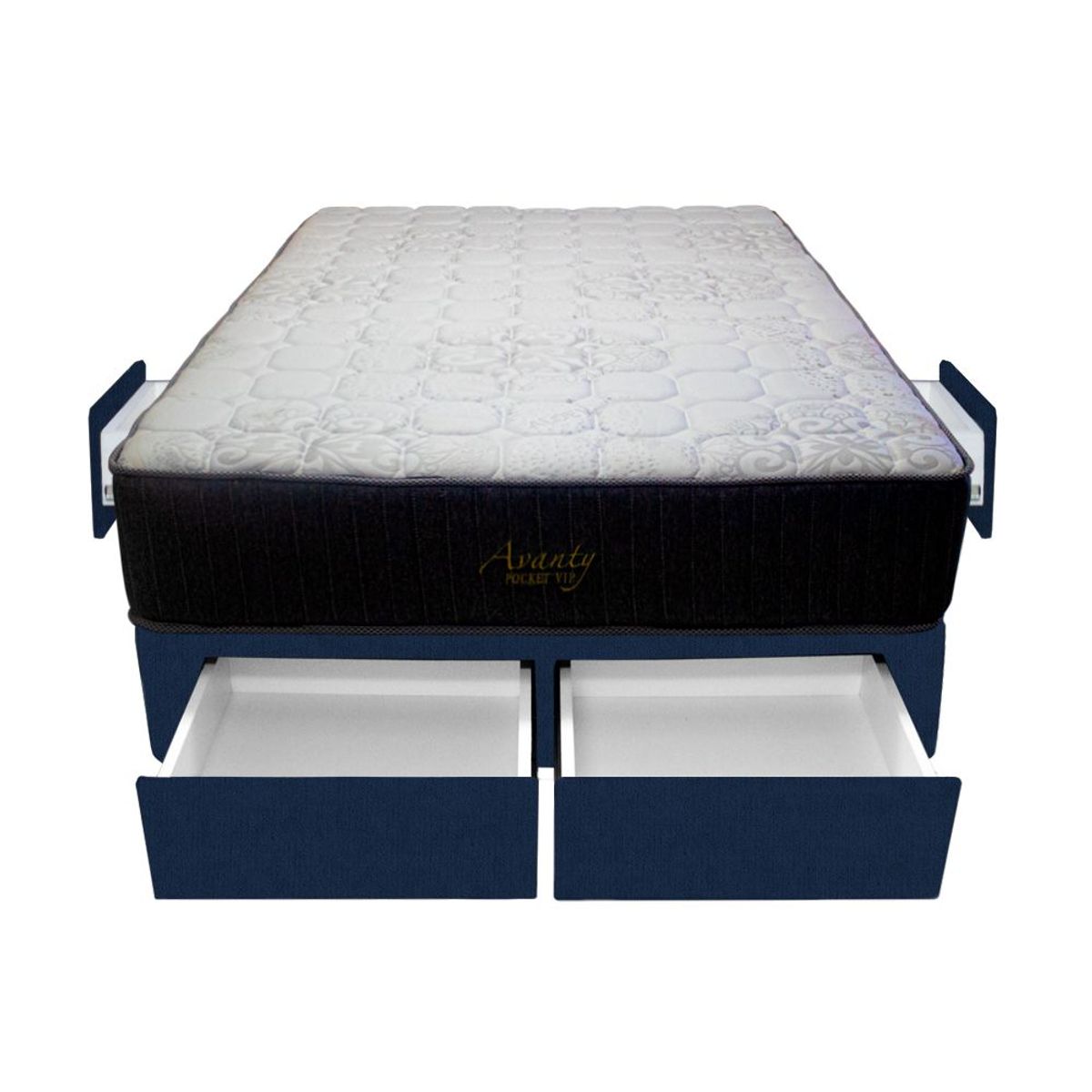 BARAKA HOME - Cama Pocket Vip + 4 Cajones 1.5 Plz + 1 almohada - Azul Marino