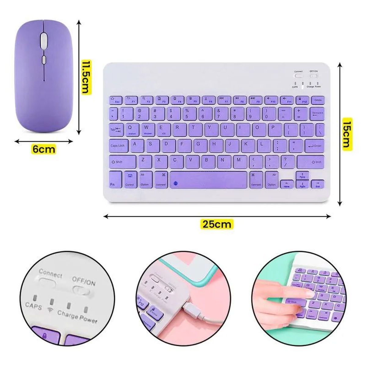 ITELSISTEM - Kit Teclado Recargable bluetooh + Mouse Pilas ultra delgado Morado