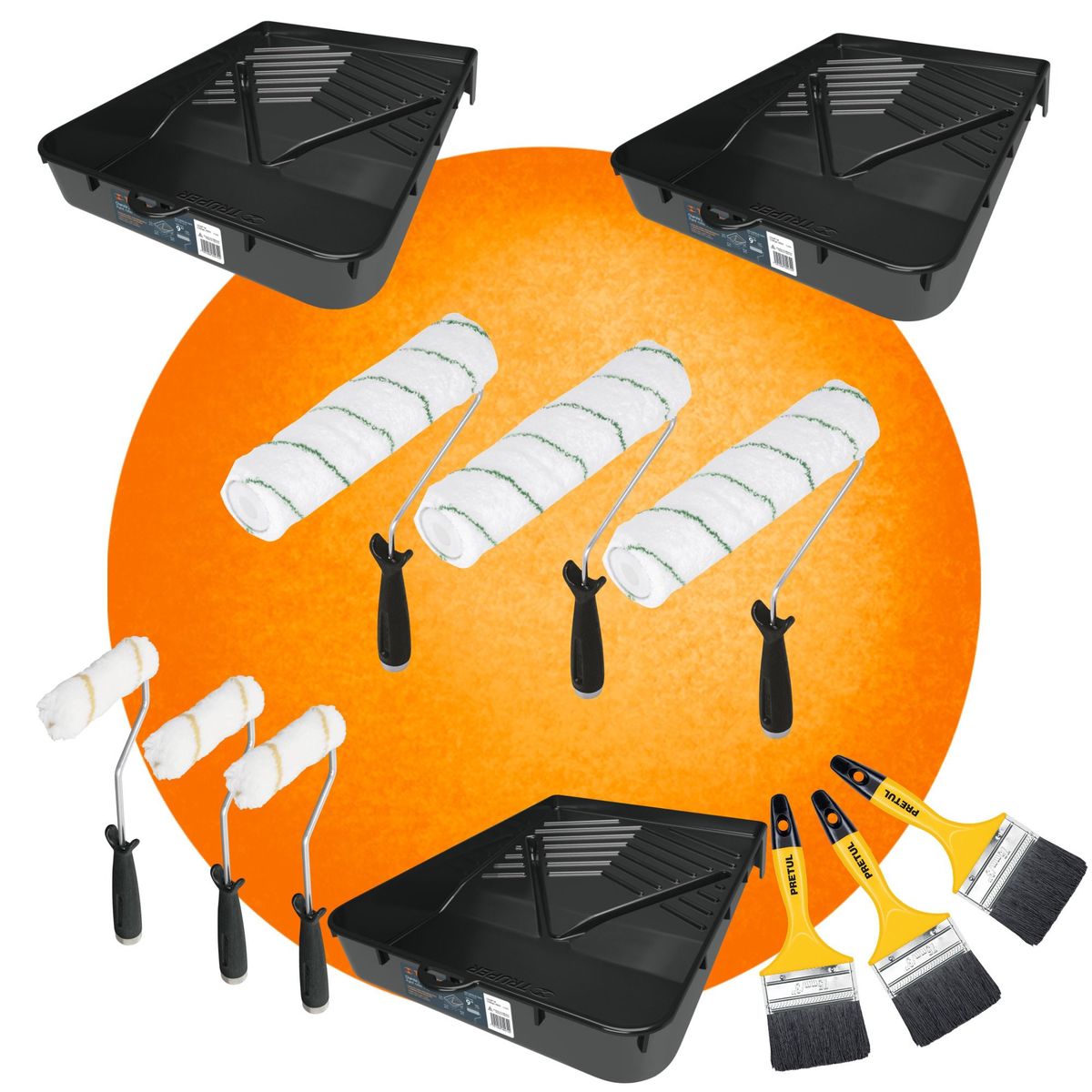 TRUPER - Combo pintor fino acabado rodillos brochas bandeja Megadumbo TRUPER