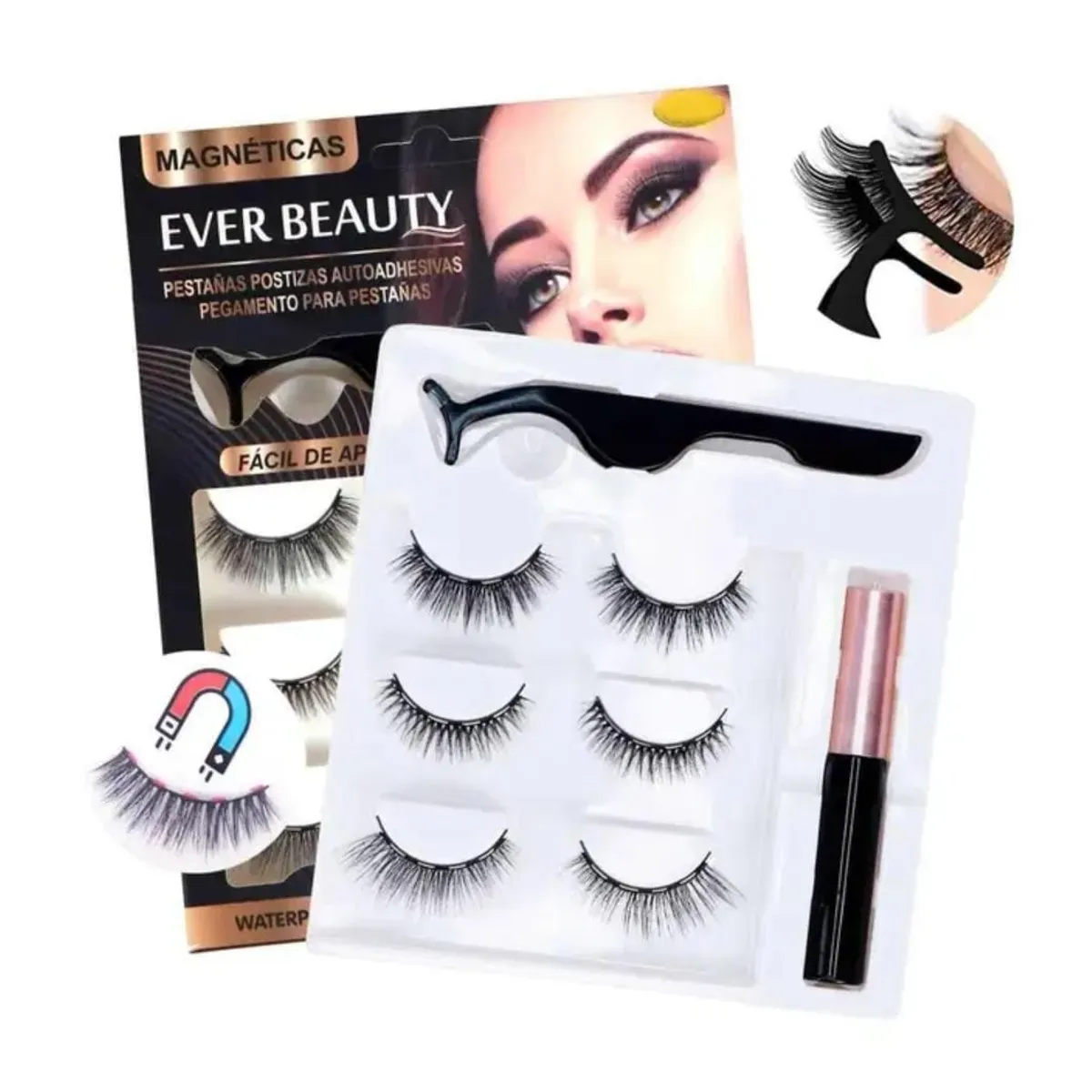 GENERICO - Pestañas Magnéticas Imantadas Postizas EVER BEAUTY 6D