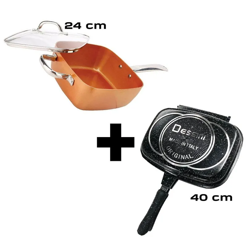 47 - Pack de Sartenes 1 sartén Grill Dual  40 cm + 1 Sartén Cuadrada 24 cm