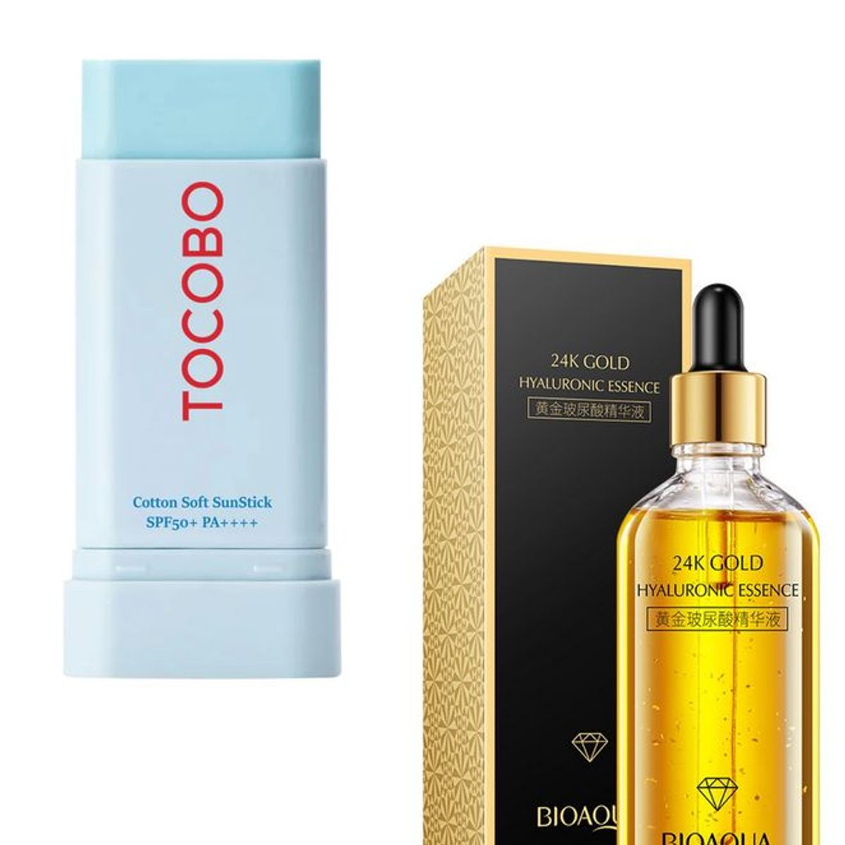 BIOAQUA - BIO WATERY SUN CREAM SPF50 y SERUM ESENCIA DE ORO HIALURONICO