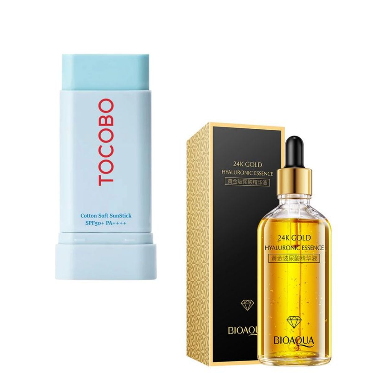 BIOAQUA - BIO WATERY SUN CREAM SPF50 y SERUM ESENCIA DE ORO HIALURONICO