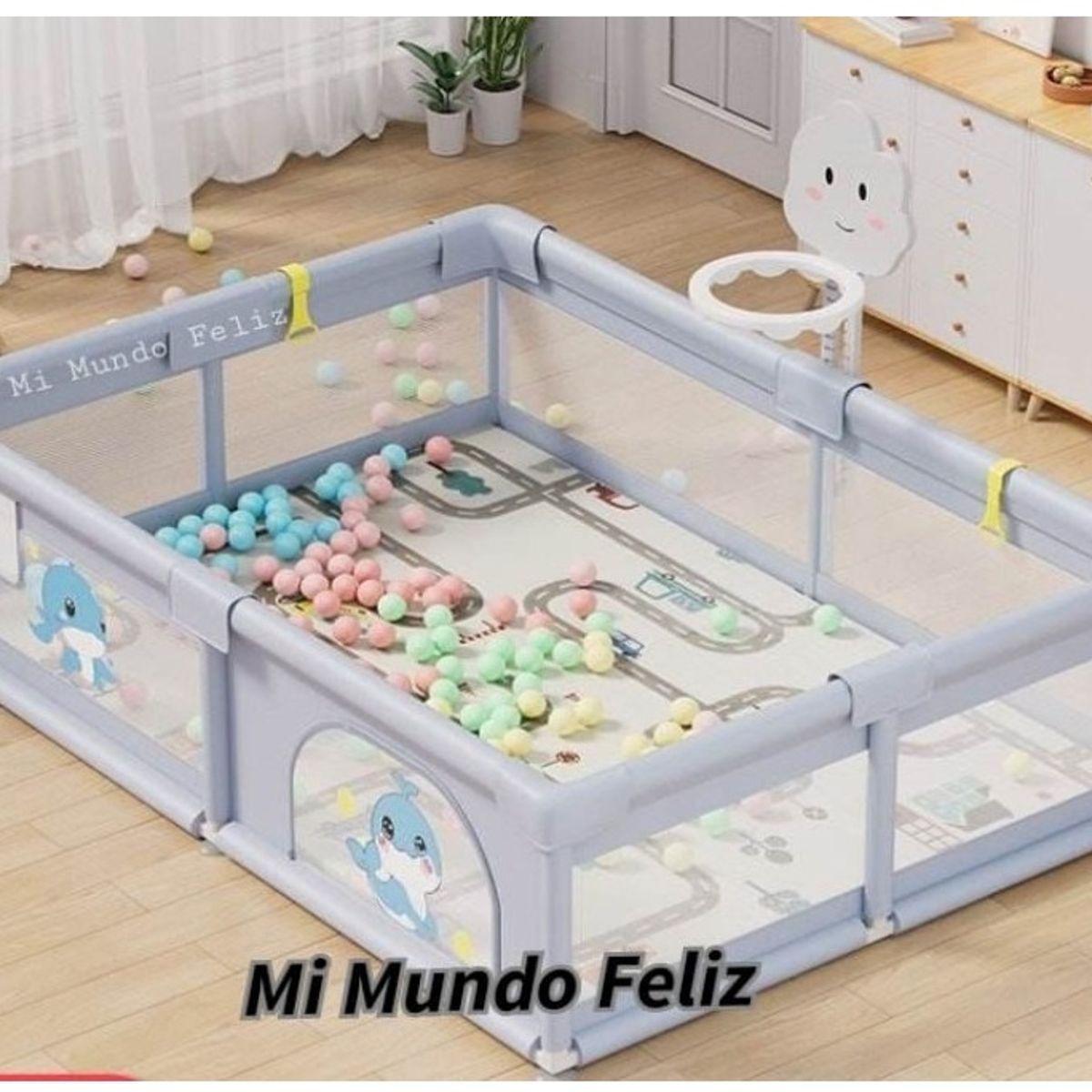 BABY - Corral para Bebe Niños Portatil  Entrada  Pelotitas Gray