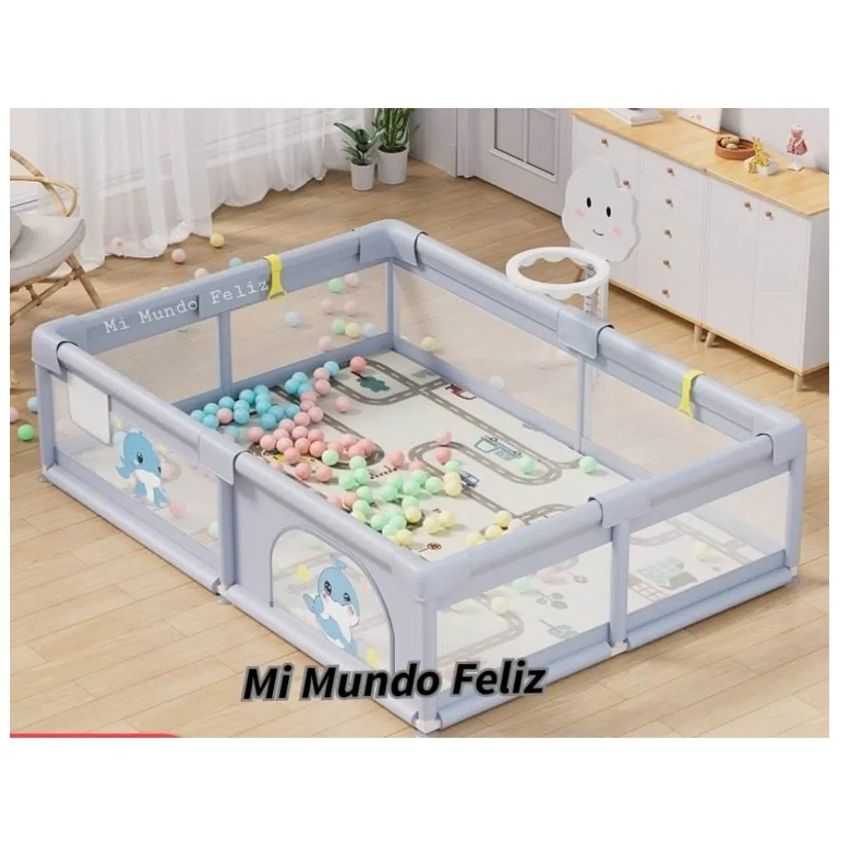 BABY - Corral para Bebe Niños Portatil  Entrada  Pelotitas Gray
