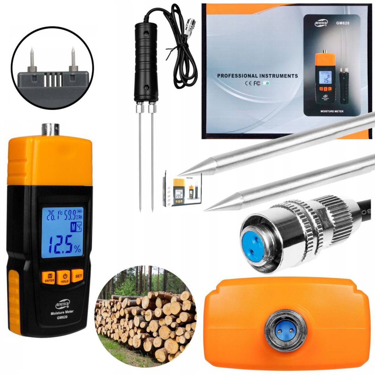 BENETECH - Medidor de Humedad de Madera 2 en 1 con Sonda - BENETECH GM620