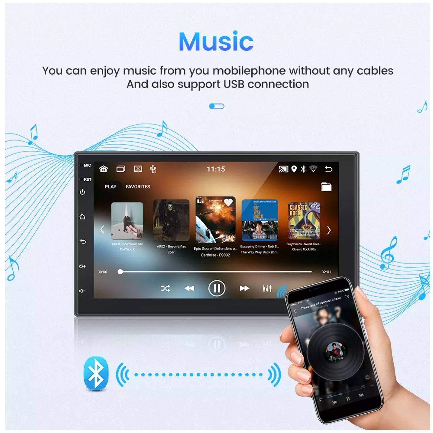 Radio Coche 2 Din 7" Con Apple CarPlay & Android Auto - Pantalla Táctil, Bluetooth, USB, 60Wx4