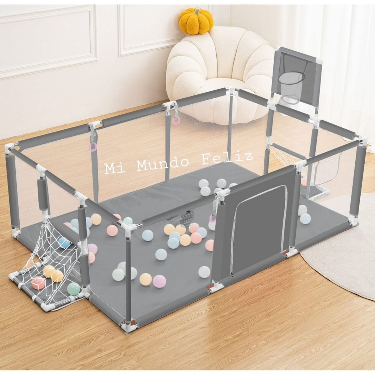 GENERICO - Corral Corralito para Bebe Niños GRIS Basquet Arco