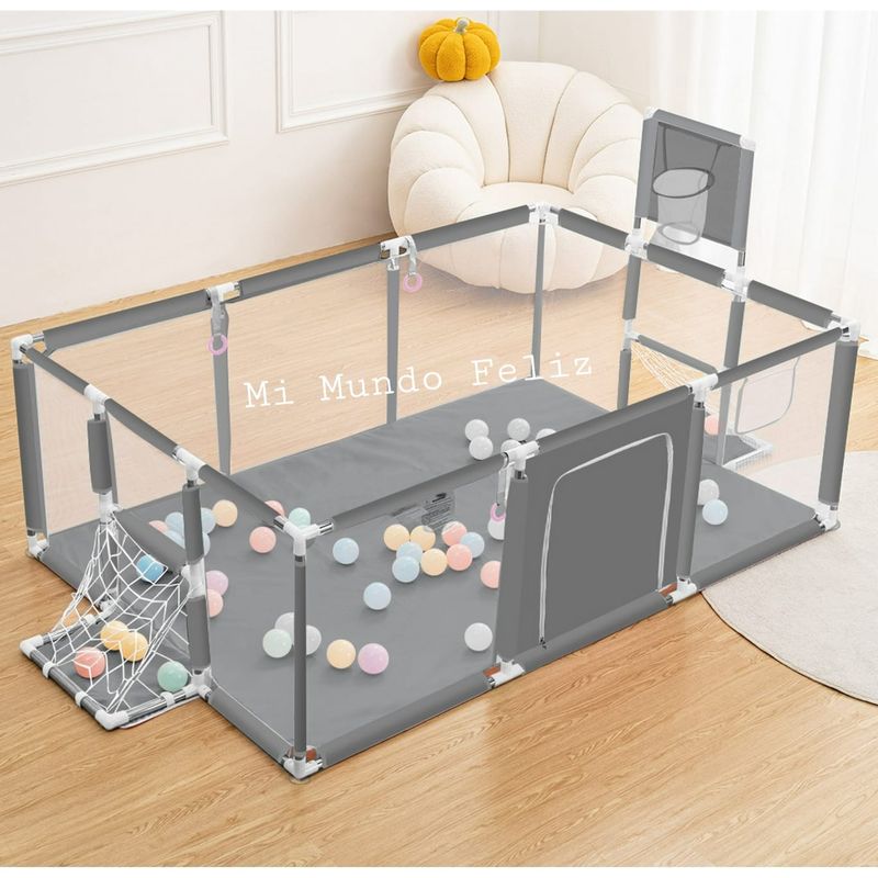 GENERICO - Corral Corralito para Bebe Niños GRIS Basquet Arco