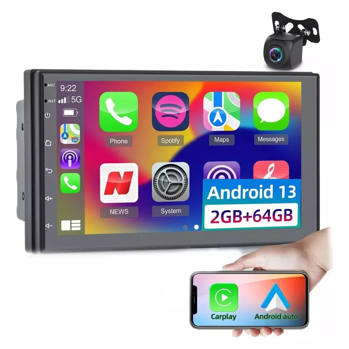 7in Android 13 Autoradio 2+64GB 2 Din Carplay +Cámara Full HD, marca GENERICO - Foto Principal