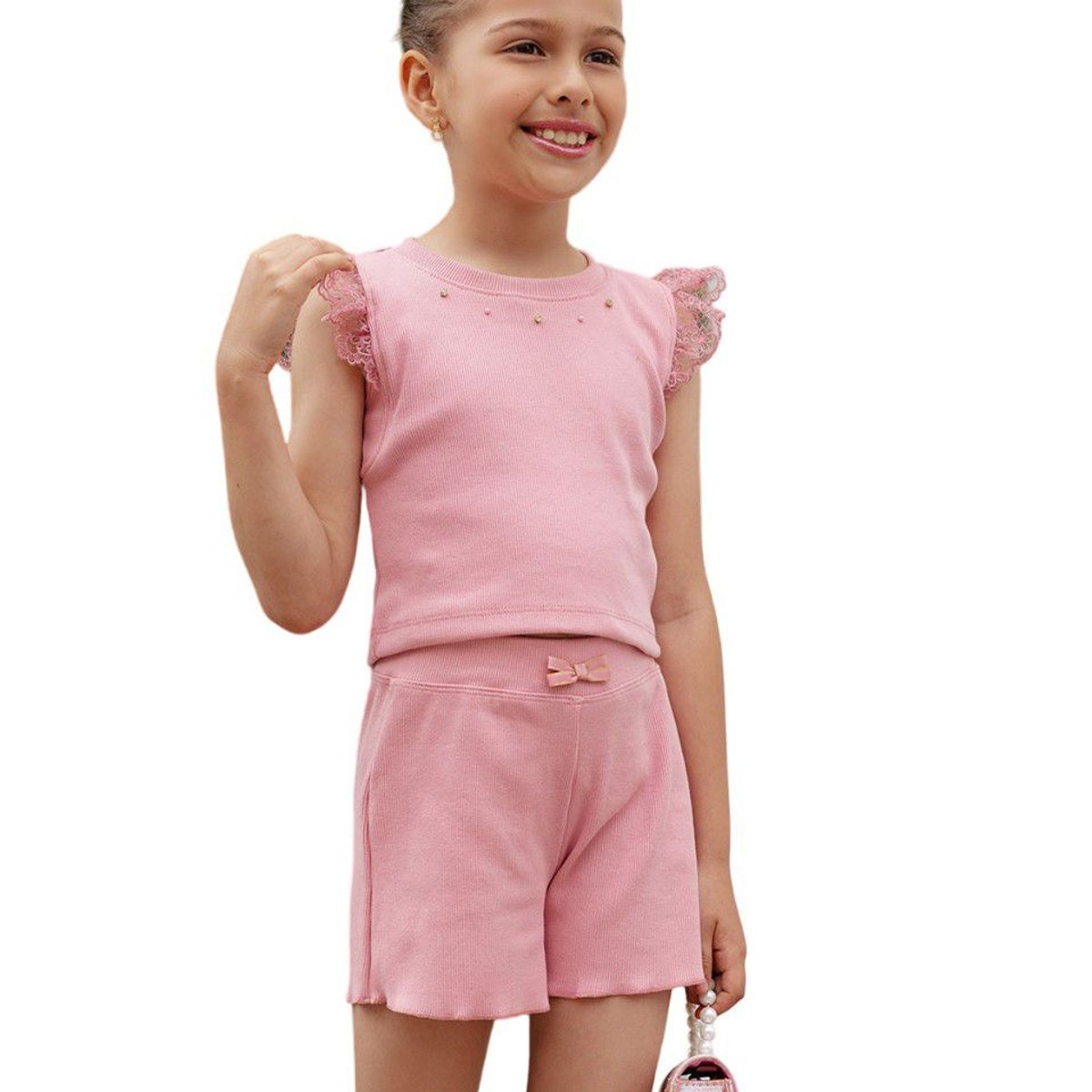 KIDS MASHMELO - Conjunto Rib de Bvd y Short para niña Kids Mashmelo