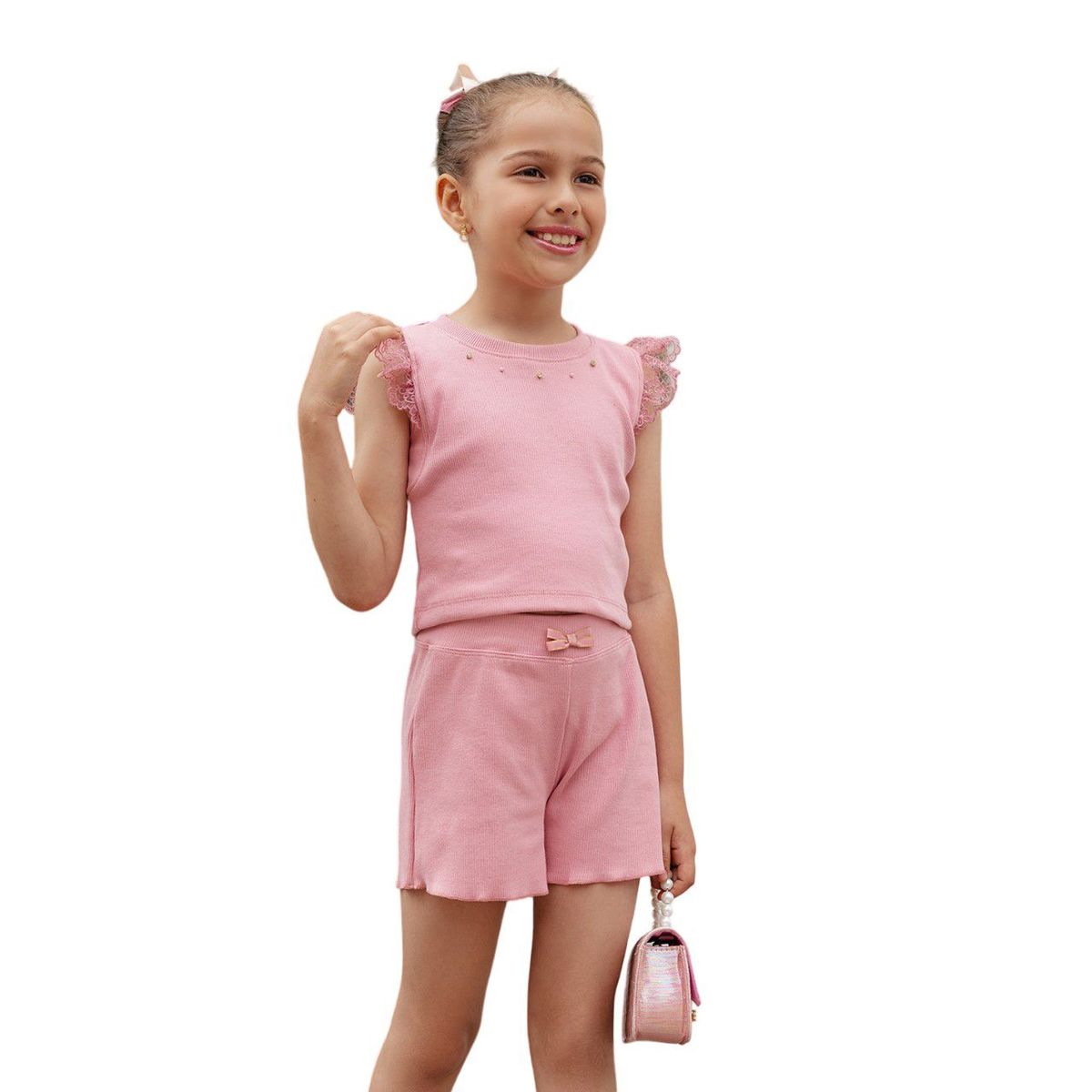 KIDS MASHMELO - Conjunto Rib de Bvd y Short para niña Kids Mashmelo