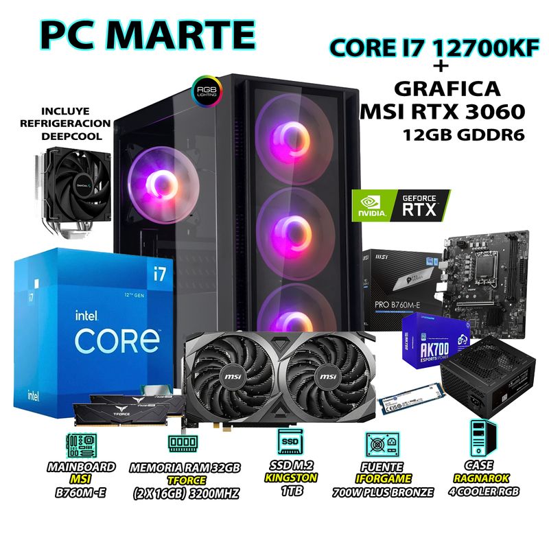 INTEL - Computadora Gamer Core i7 12700KF RAM 16GB SSD 1TB GRAFICA RTX 3060 12GB