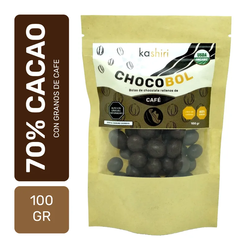 KASHIRI - Cafe cubierto de Cacao 70% 100gr - Chocobol