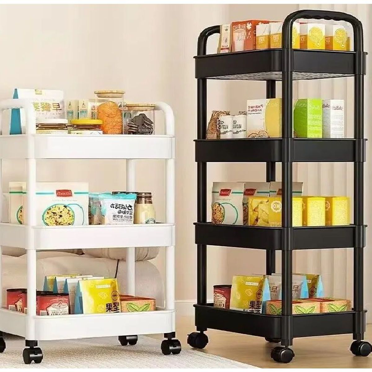 GENERICO - CARRITO ORGANIZADOR MULTIUSOS 4 NIVELES CON RUEDAS- NEGRO