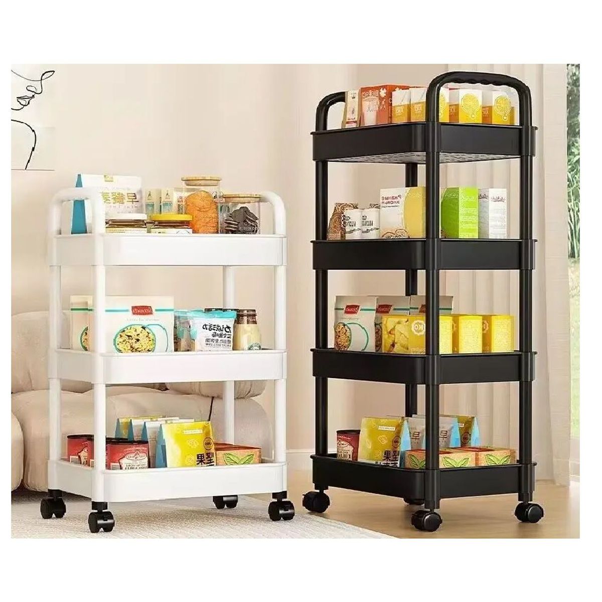 GENERICO - CARRITO ORGANIZADOR MULTIUSOS 4 NIVELES CON RUEDAS- NEGRO