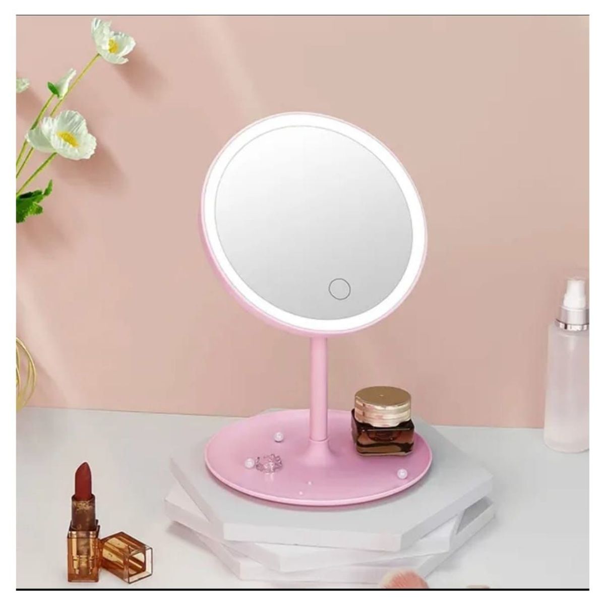 GENERICO - Espejo de maquillaje giratorio con luz LED