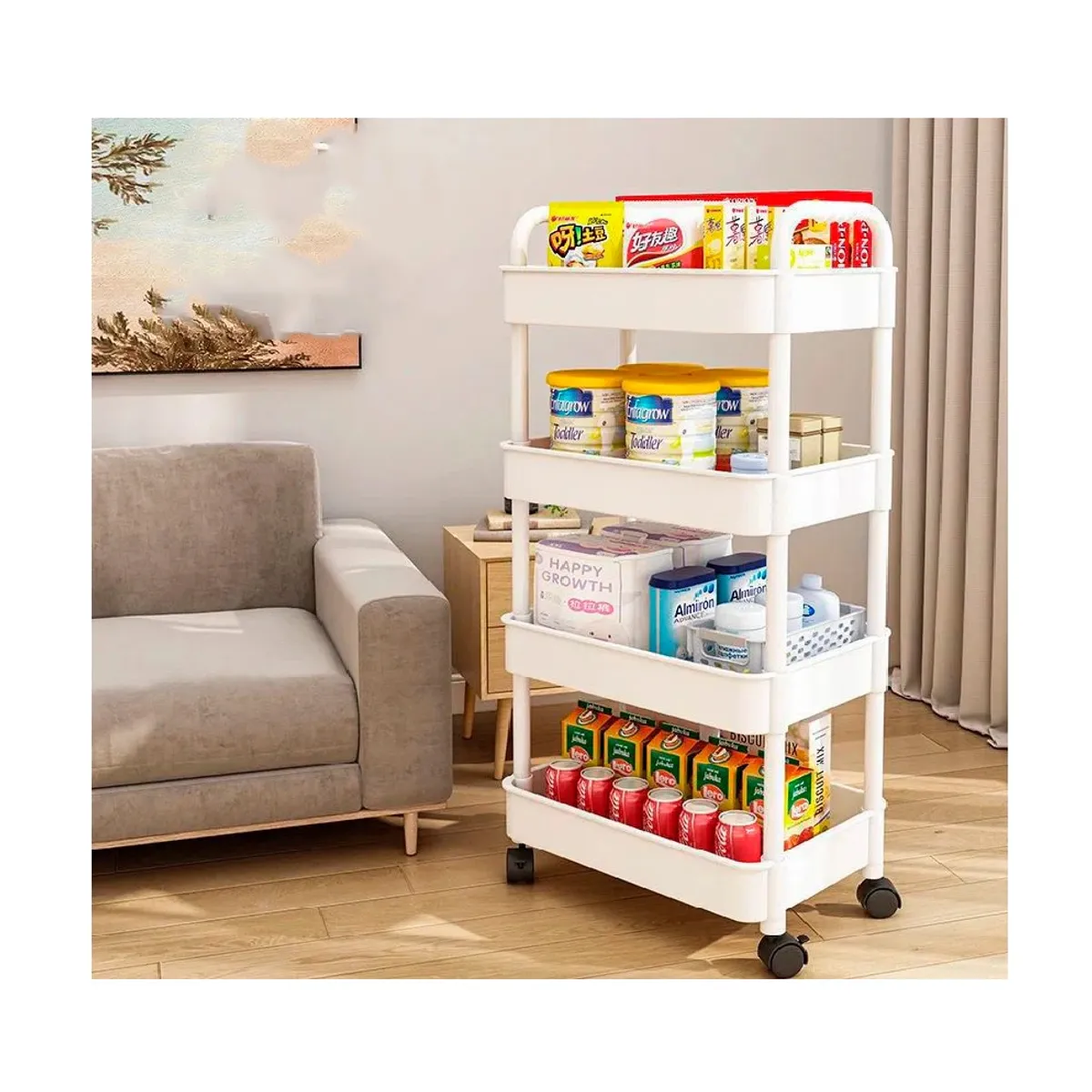 GENERICO - Carrito Organizador Multiusos 4 Niveles con Ruedas -Blanco