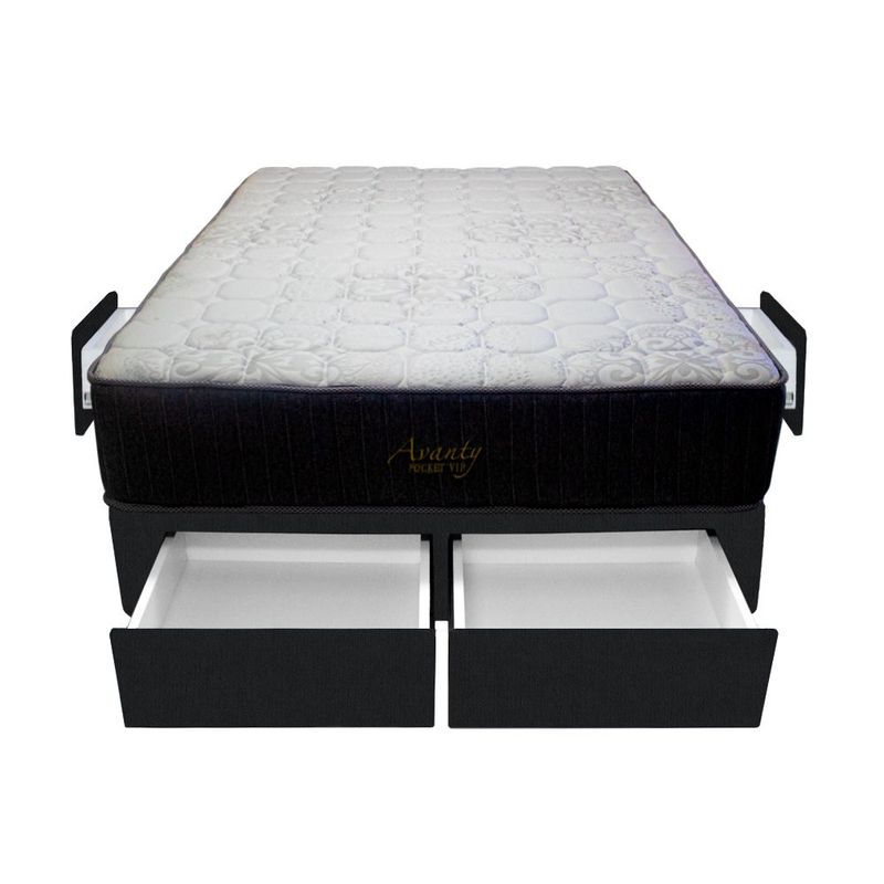 BARAKA HOME - Cama Pocket Vip + 4 Cajones 2 Plz + 2 almohadas - Negro