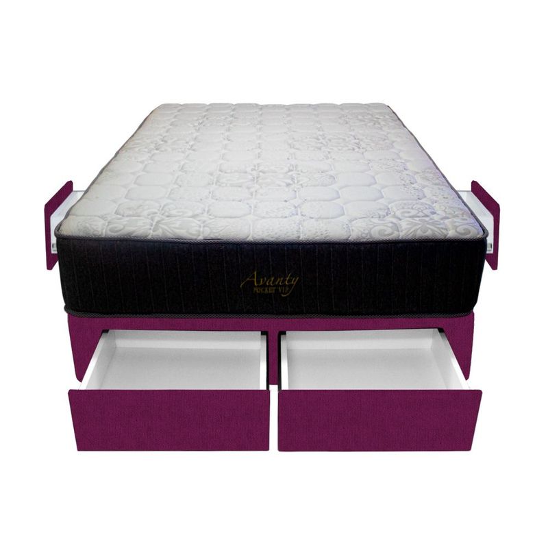 BARAKA HOME - Cama Pocket Vip + 4 Cajones 2 Plz + 2 almohadas - Purpura