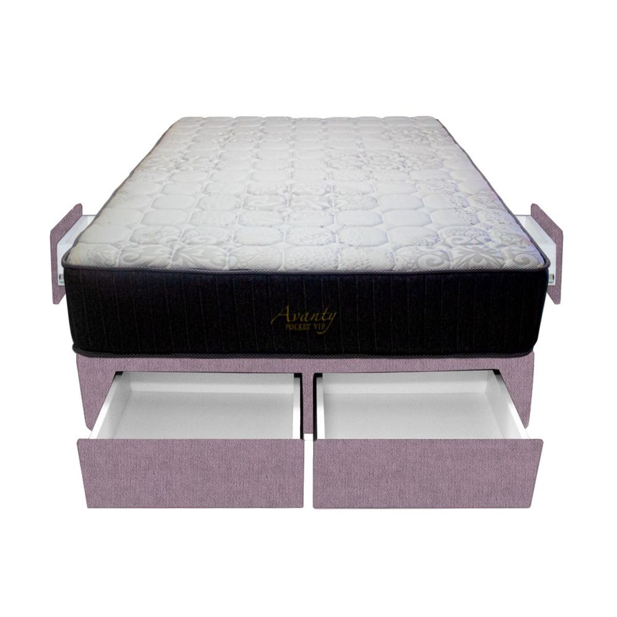 BARAKA HOME - Cama Pocket Vip + 4 Cajones 2 Plz + 2 almohadas - Lila