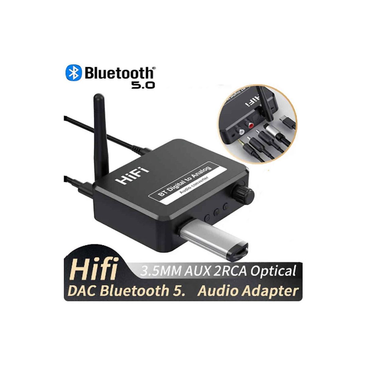 GENERICO - Receptor Bluetooth 5.0 Convertidor de audio digital a analógico de 3,5