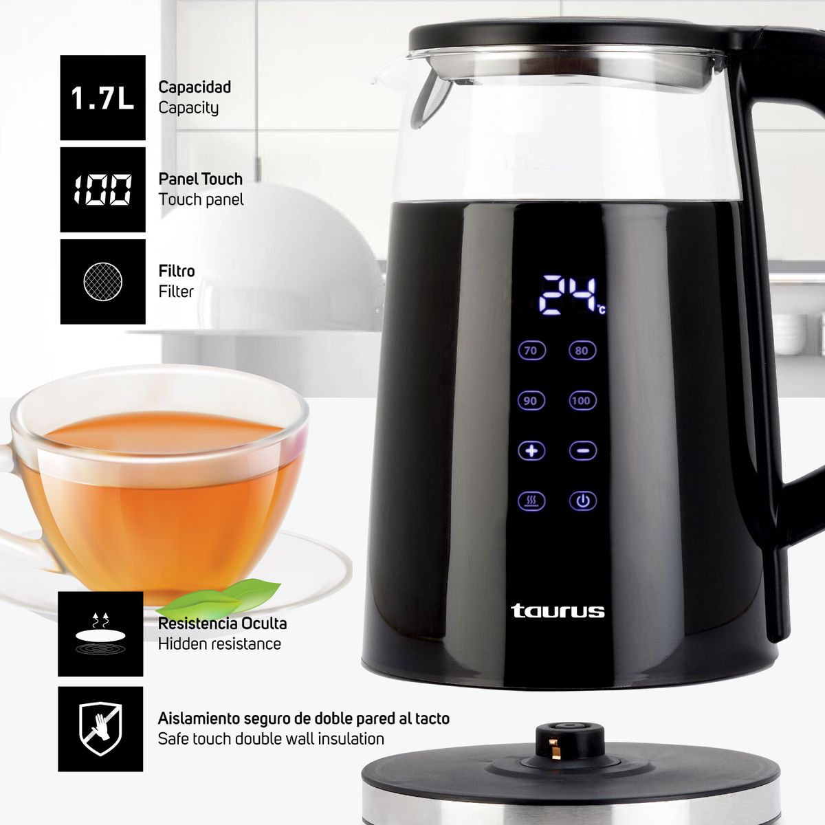 TAURUS - Hervidor Digital 1.7 lts Mod. Neoglass