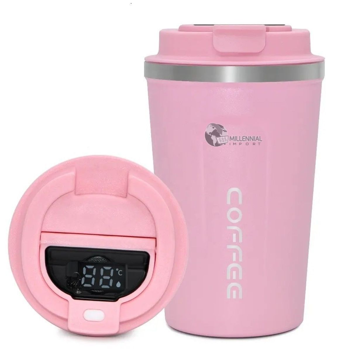 GENERICO - Tazas de Café de Acero Inoxidable Vaso Digital de 510 ml Color Rosado