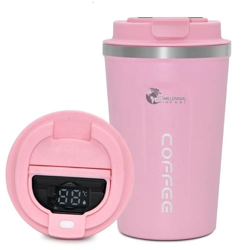 GENERICO - Tazas de Café de Acero Inoxidable Vaso Digital de 510 ml Color Rosado