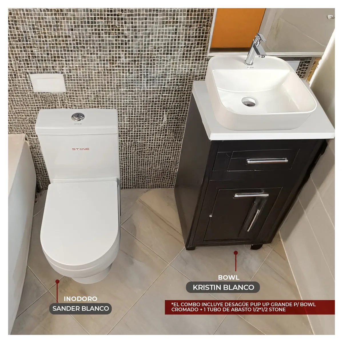 STONE - COMBO INODORO SANDER BLANCO - LAVAMANOS KRISTIN BLANCO STONE
