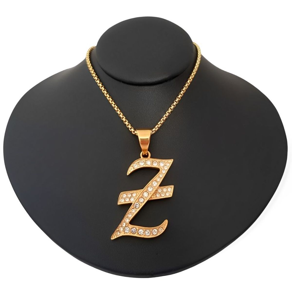 GENERICO - Collar para Hombre Letra Inicial Z Cristales Blancos Acero