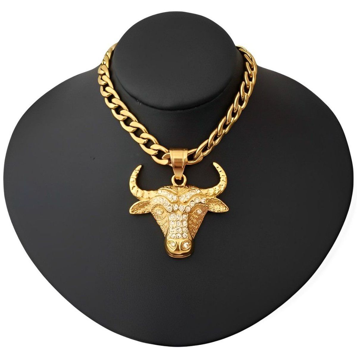 GENERICO - Collar para Hombre Toro Joya Cristales Acero Dorado