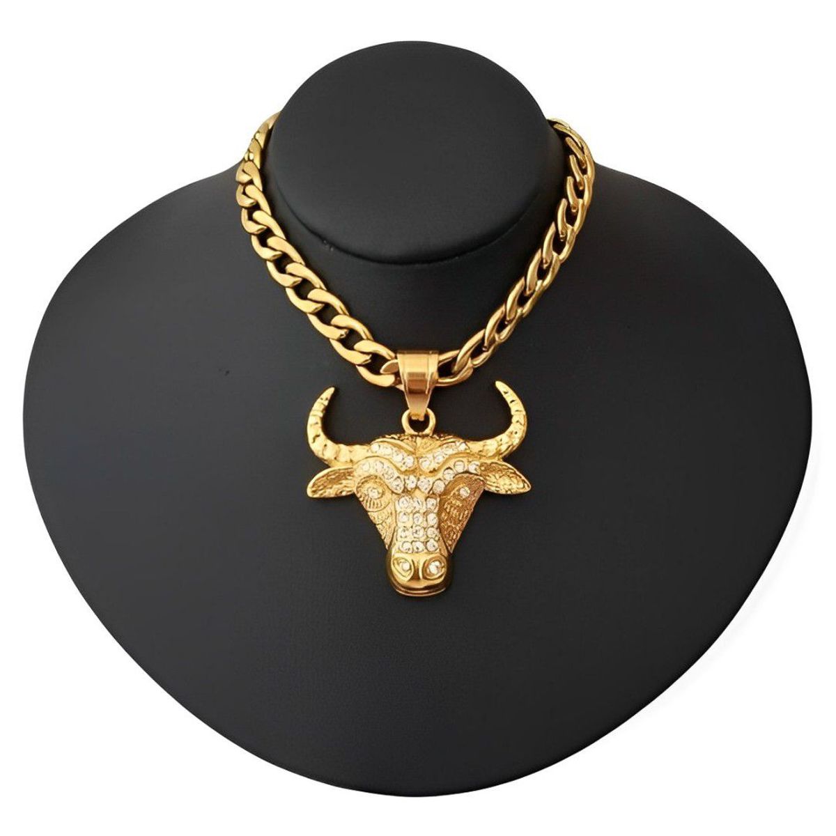 GENERICO - Collar para Hombre Toro Joya Cristales Acero Dorado