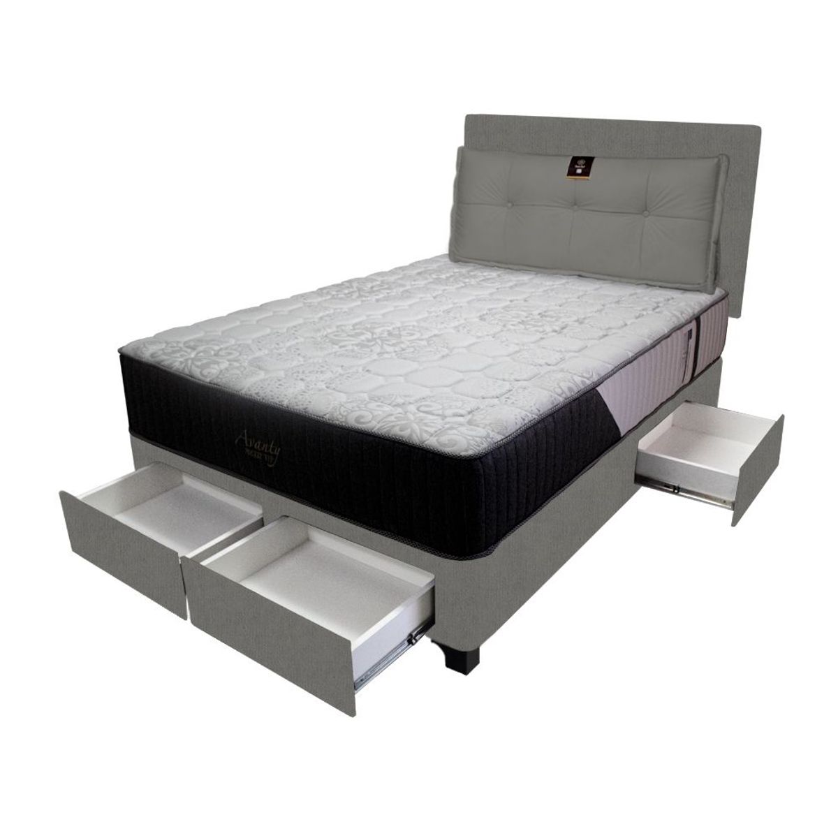 BARAKA HOME - Dormitorio Pocket Vip + 4 Caj. 1.5 Plz +Cabecera + Cojín - Gris Oscuro