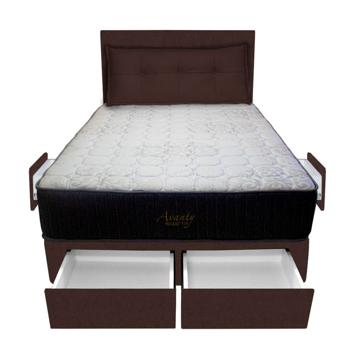 BARAKA HOME - Dormitorio Pocket Vip + 4 Caj. 1.5 Plz + Cabecera + Cojin - Chocolate