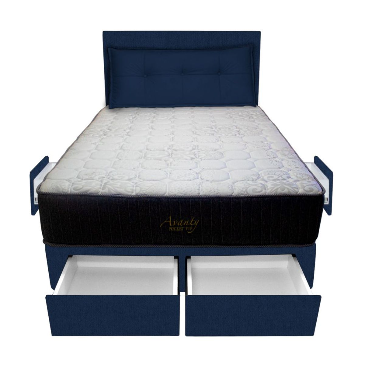 BARAKA HOME - Dormitorio Pocket Vip + 4 Caj. 1.5 Plz +Cabecera + Cojin - Azul Marino