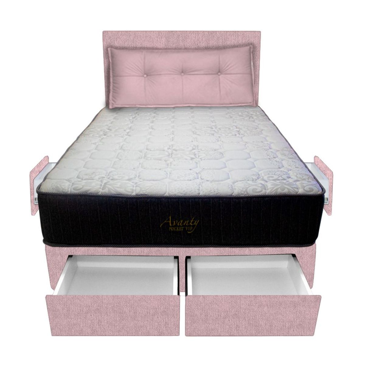 BARAKA HOME - Dormitorio Pocket Vip + 4 Caj. 1.5 Plz + Cabecera + Cojin - Rosado