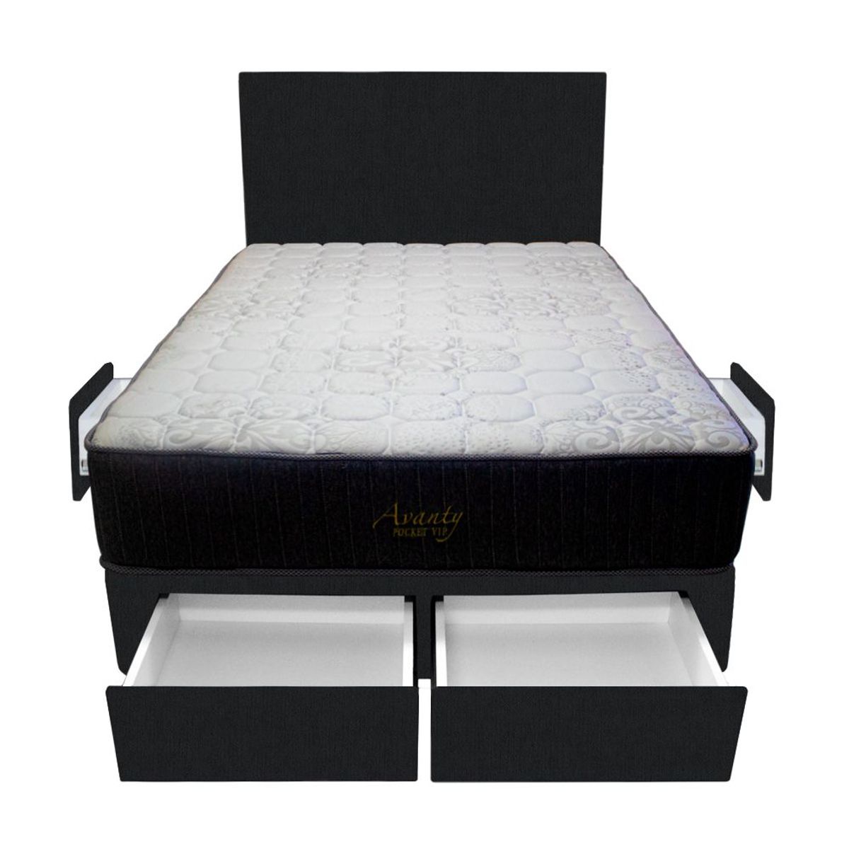 BARAKA HOME - Dormitorio Pocket Vip + 4 Cajones 1.5 Plz + Cabecera - Negro