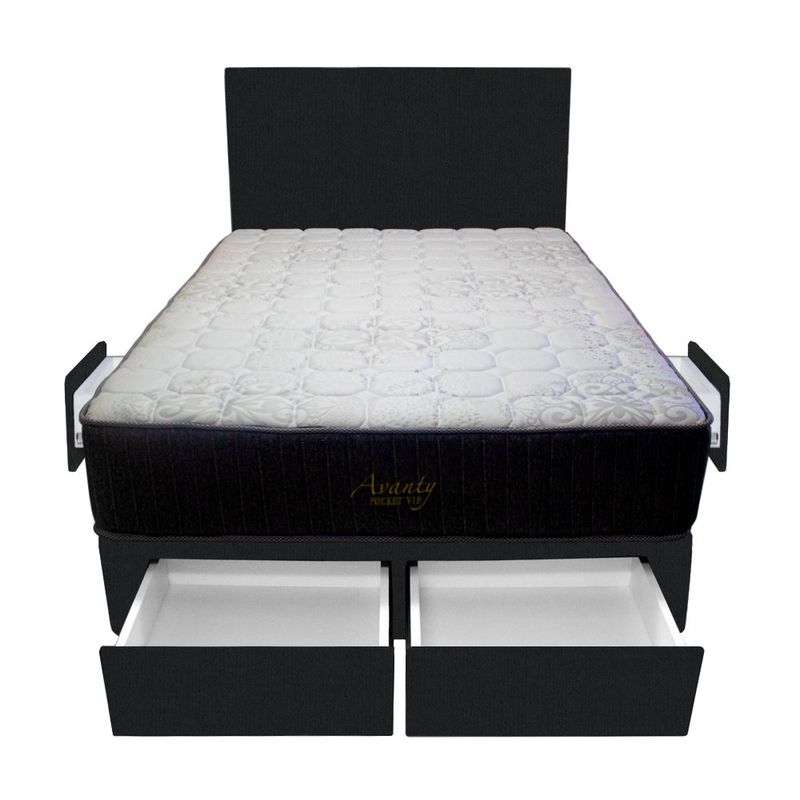 BARAKA HOME - Dormitorio Pocket Vip + 4 Cajones 1.5 Plz + Cabecera - Negro