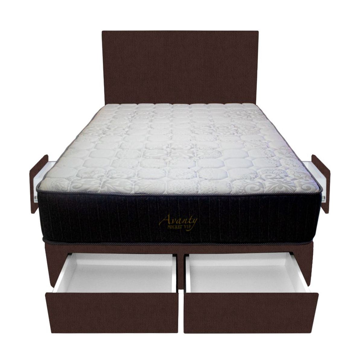 BARAKA HOME - Dormitorio Pocket Vip + 4 Cajones 1.5 Plz + Cabecera - Chocolate