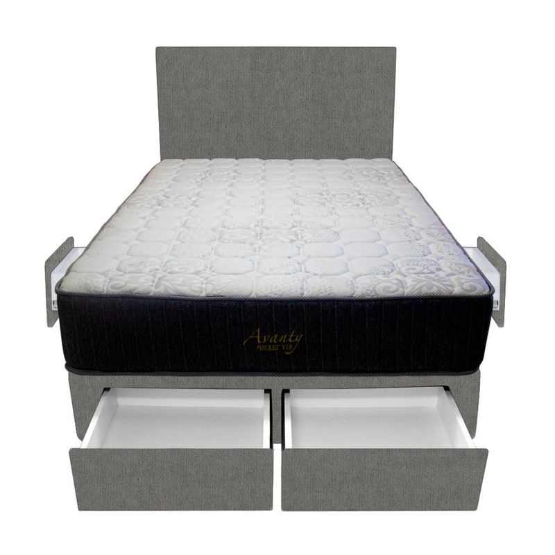 BARAKA HOME - Dormitorio Pocket Vip + 4 Cajones 1.5 Plz + Cabecera - Gris Oscuro