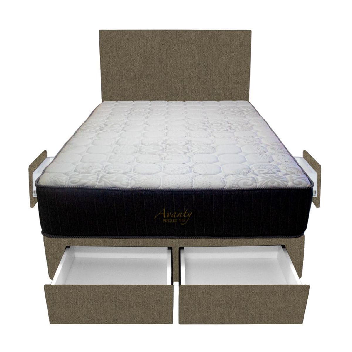 BARAKA HOME - Dormitorio Pocket Vip + 4 Cajones 1.5 Plz + Cabecera - Beige Oscuro