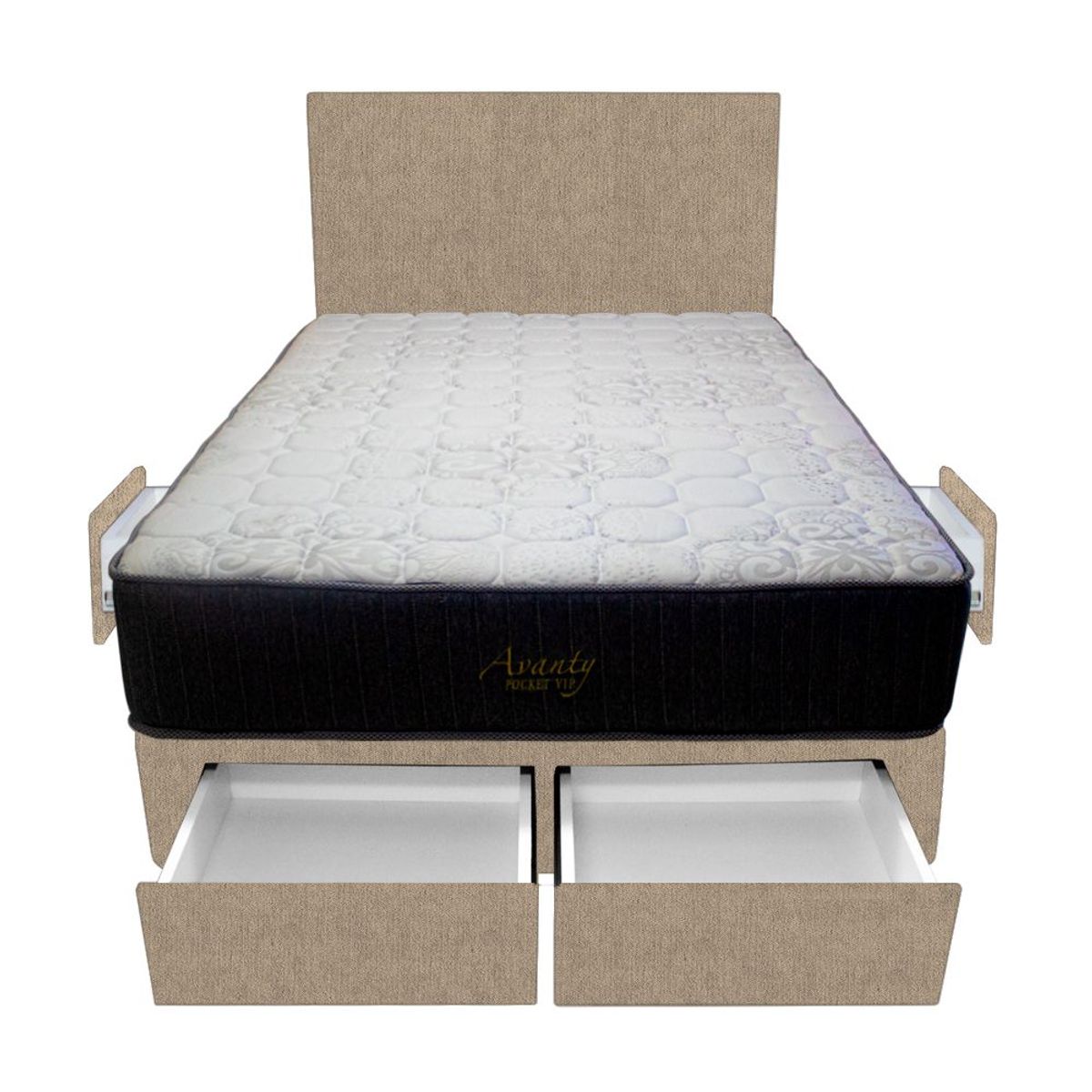 BARAKA HOME - Dormitorio Pocket Vip + 4 Cajones 1.5 Plz + Cabecera - Beige Claro
