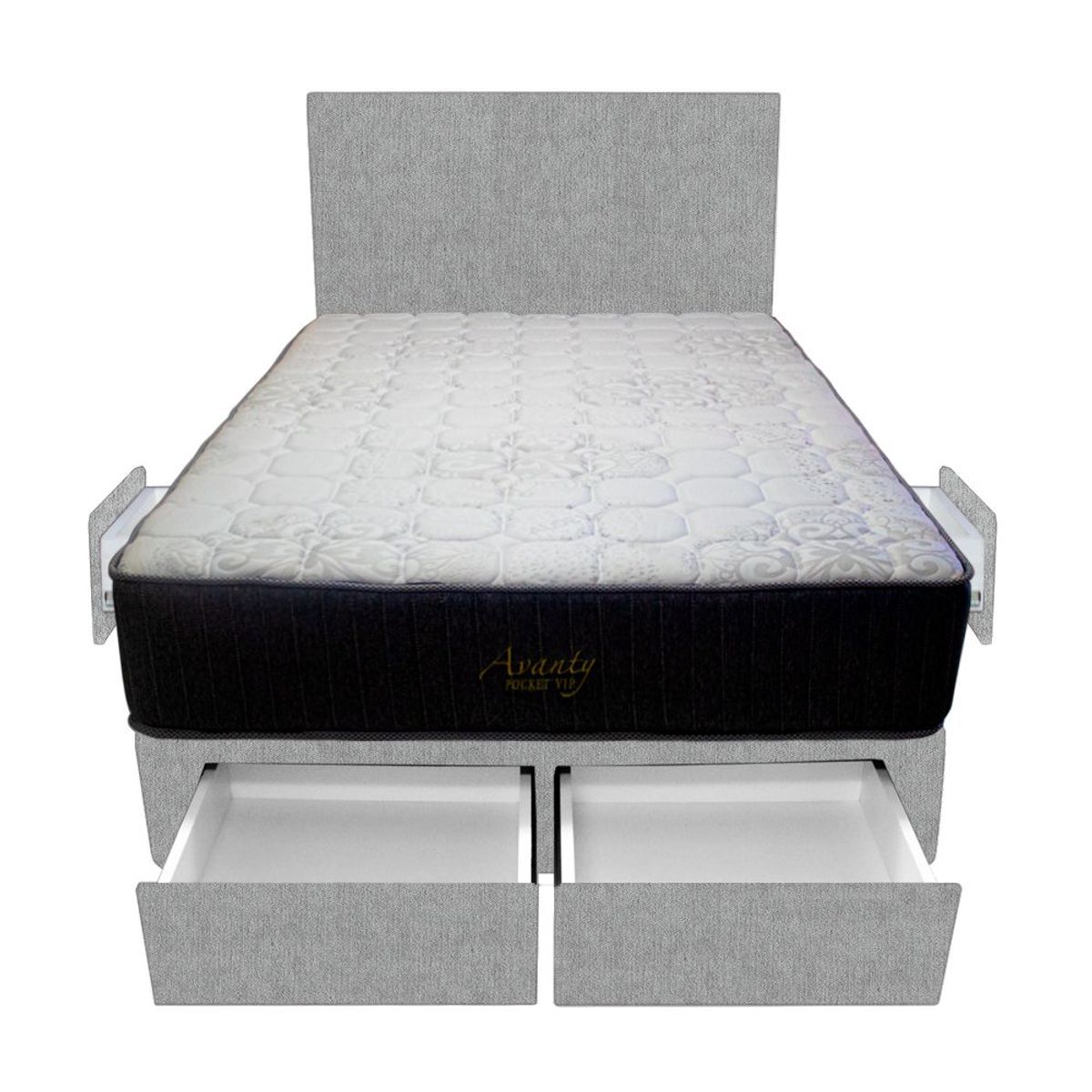 BARAKA HOME - Dormitorio Pocket Vip + 4 Cajones 1.5 Plz + Cabecera - Gris Claro