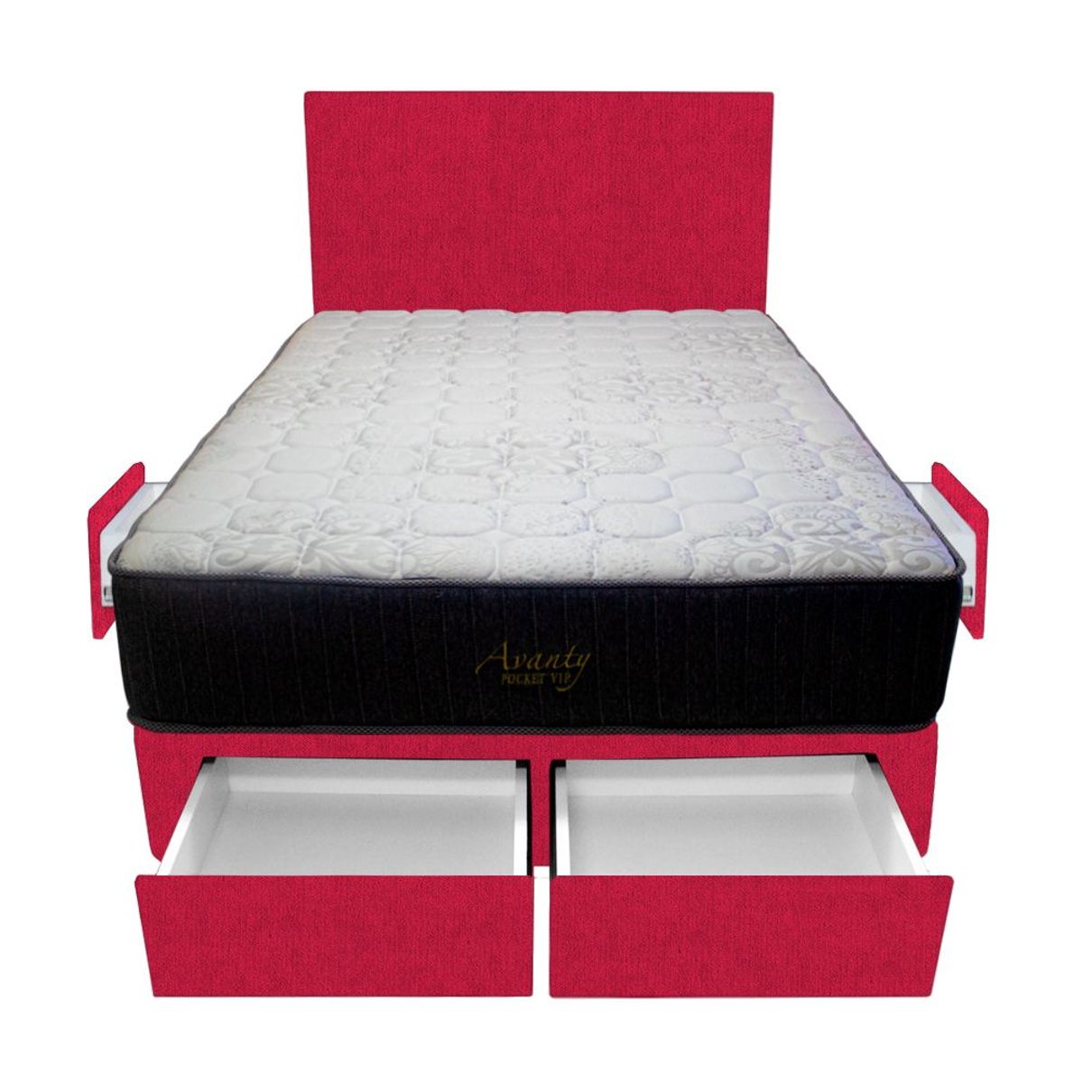BARAKA HOME - Dormitorio Pocket Vip + 4 Cajones 1.5 Plz + Cabecera - Rojo