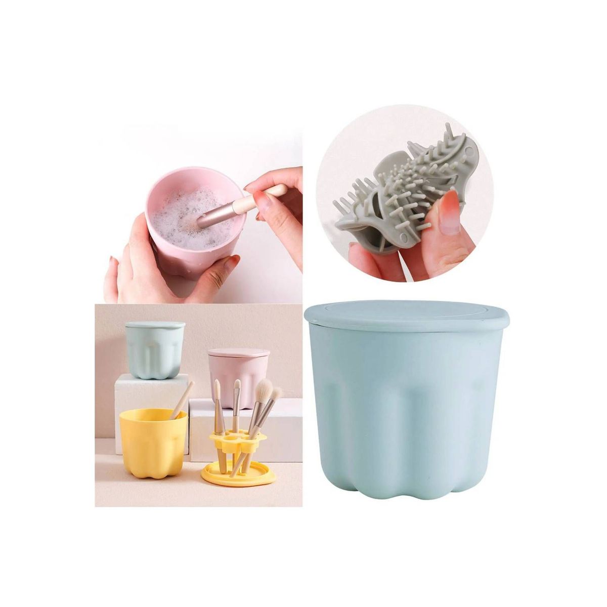 GENERICO - Limpiador de Brochas de Maquillaje con Soporte de Secado