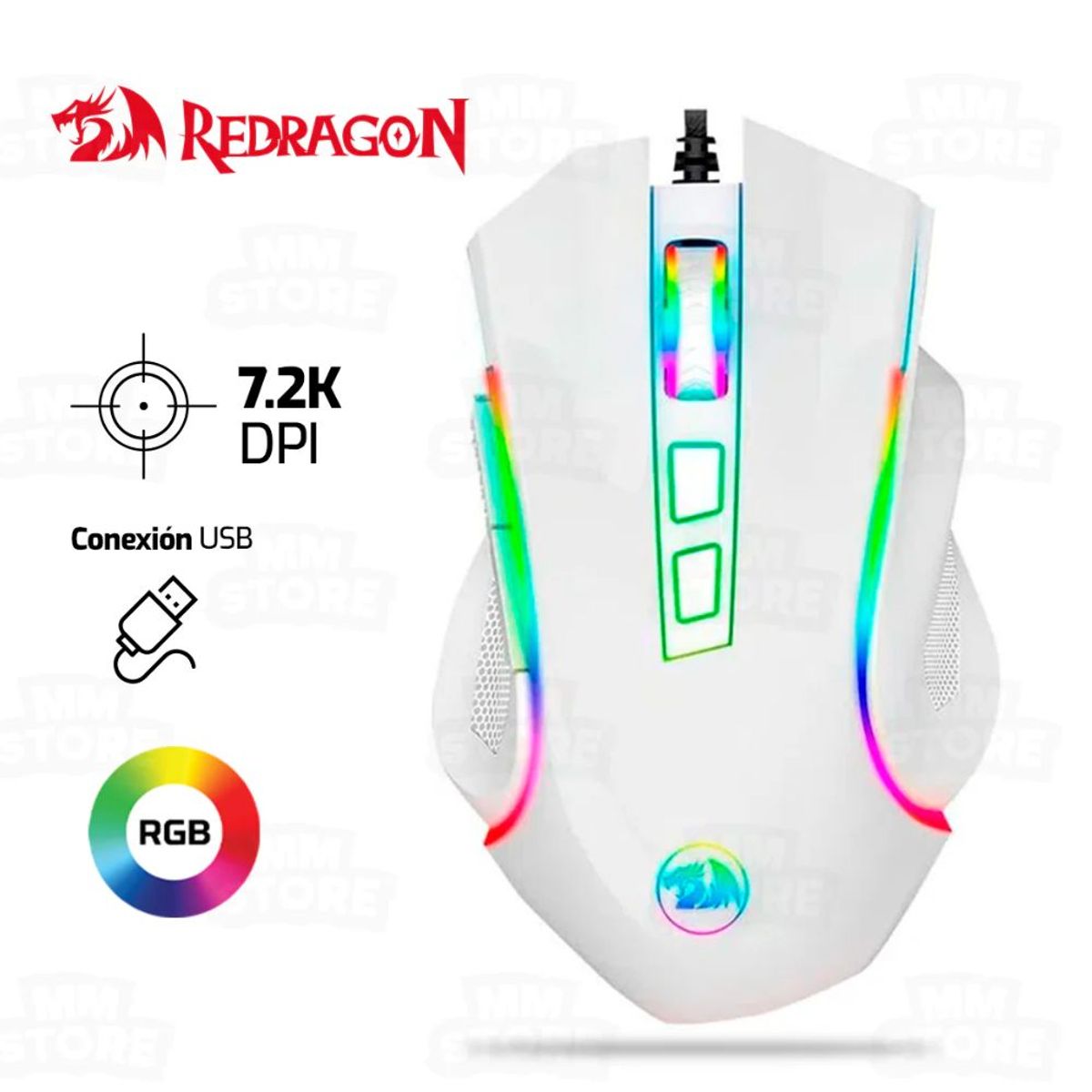 REDRAGON - MOUSE GAMER  REDRAGON DPI 7200 GRIFFIN M607W DPI 7200 WHITE