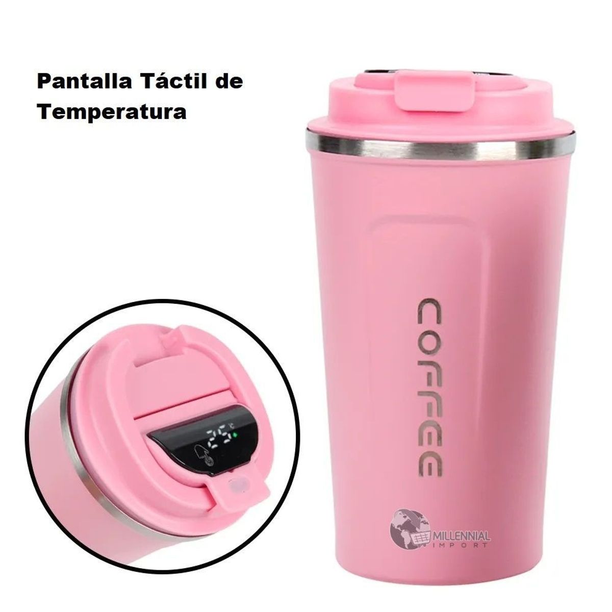 GENERICO - Taza de Café de Acero Inoxidable Vaso Digital de 510 ml Color Rosado