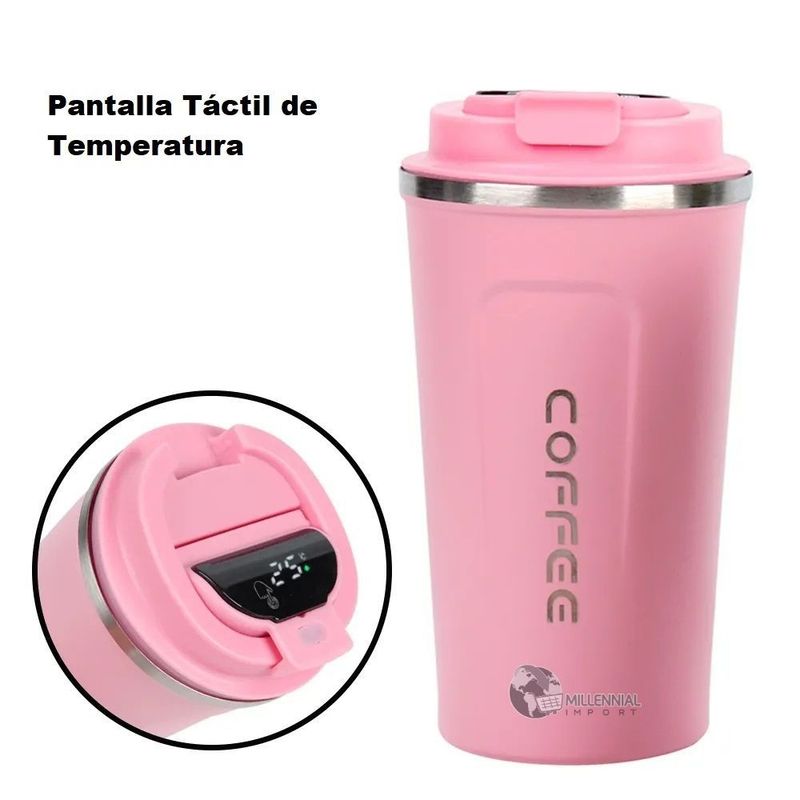 GENERICO - Taza de Café de Acero Inoxidable Vaso Digital de 510 ml Color Rosado