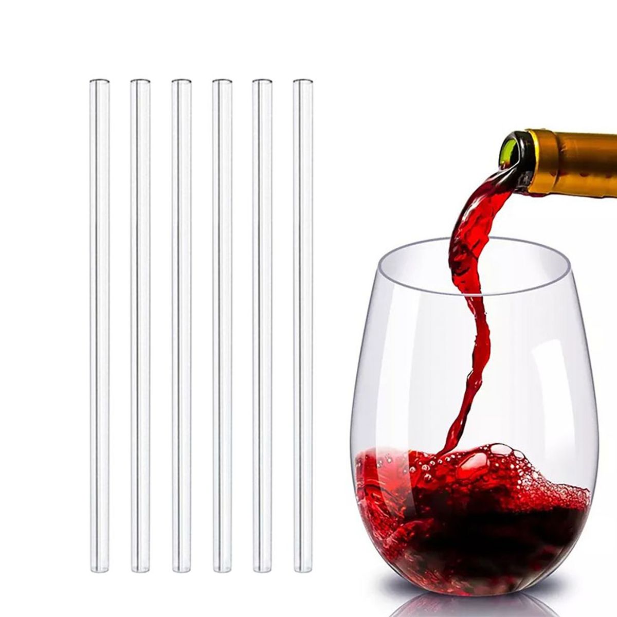 INSPIRA - Pack Set de 6 Vasos Copa sin Tallo + Juego de 6 Sorbetes de Vidrio